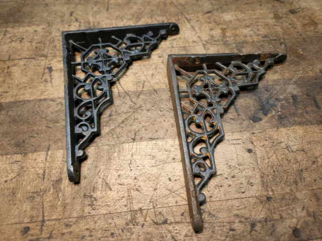 Antique Cast Iron Shelf Brackets 4" X 5" Victorian Ornate Restoration Project