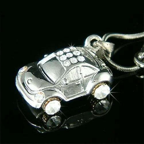 ~3D VW Beetle~ made with Swarovski Crystal VOLKSWAGEN Classic CAR Charm Necklace