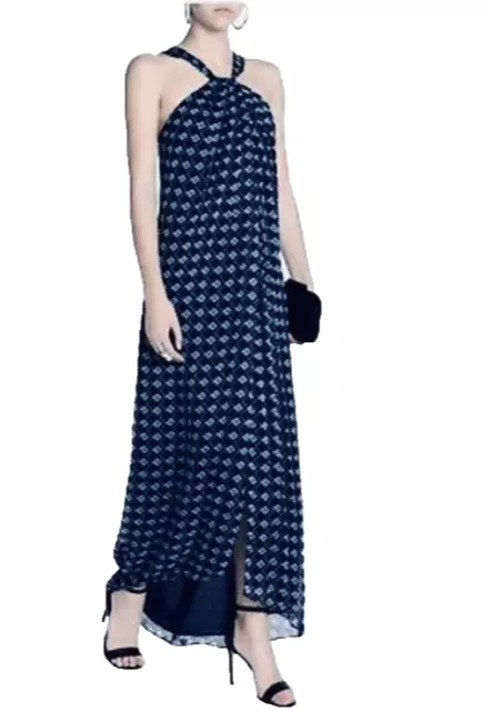 Diane Von Furstenberg 100% Silk Lilita Maxi Dress Long Halter Blue Size 0 DVF