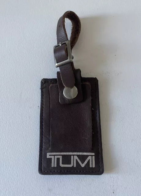 Tumi Brown Leather Luggage Baggage Tag With Silver Logo Genuine