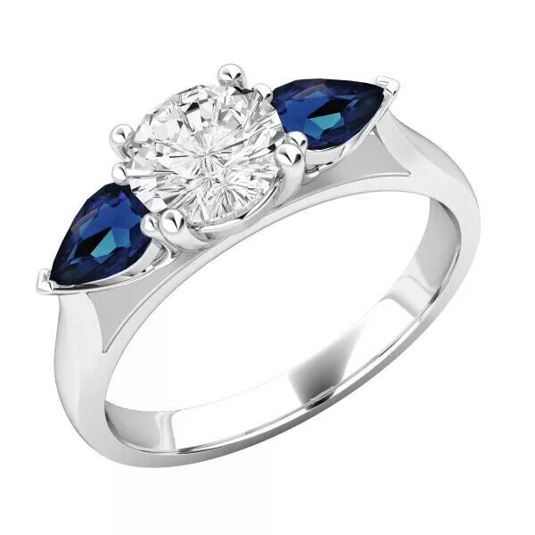 2.30 Ct Round Cut Lab-Created Diamond & Sapphire 925 Silver 3-Stone Wedding Ring