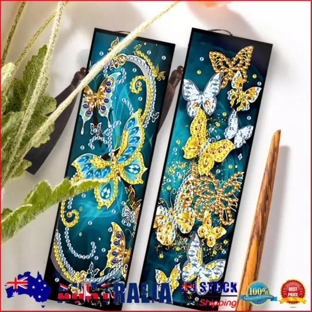 2pcs DIY Diamond Painting Leather Bookmark Butterfly Tassel Crafts (FQY030) AU
