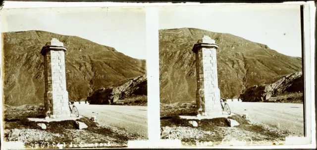 SPAIN FRANCE Montagne Col du Somport bike, photo stereo glass plate VR7L6 2