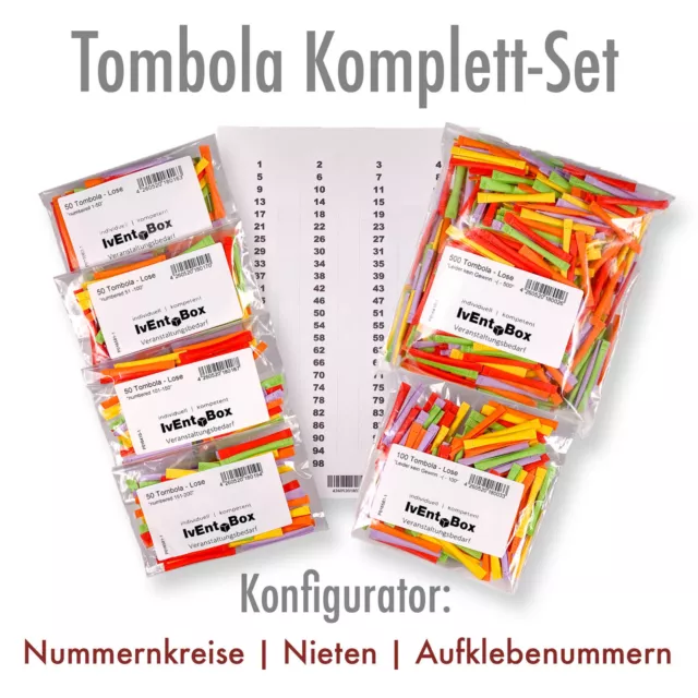 Tombola Lose Gewinnlose Nr 1-100 erweiterbar bis 1000 opt. Nieten + Aufkleber