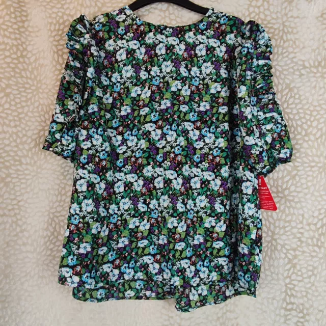 Ax Paris Womens Green Floral Print Top Ruffle Short Sleeve Size UK 16 NWTS