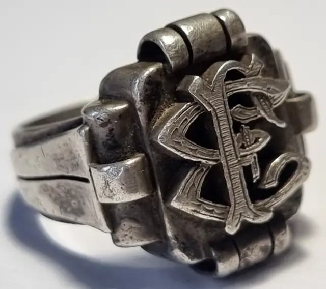 A0352 - Großer 935er Silber Ring Siegelring - JB Monogramm Art Deco Antikschmuck 3