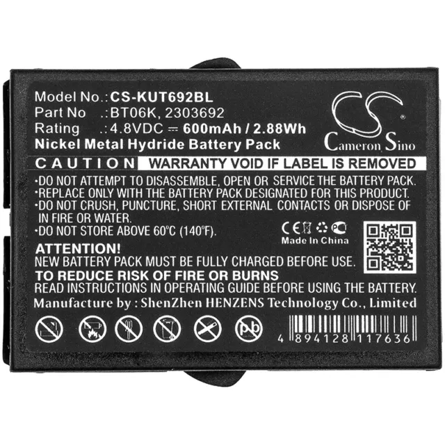 Batteria 600mAh per IKUSI TM70/iK2.13B JS3 Nero 2303692 BT06K 4,8V Ni-MH 3