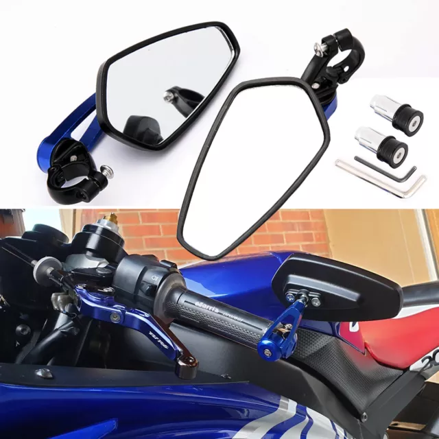 2x Blue Motorcycle 7/8" Bar End Mirrors For Honda Suzuki Yamaha Kawasaki Ducati