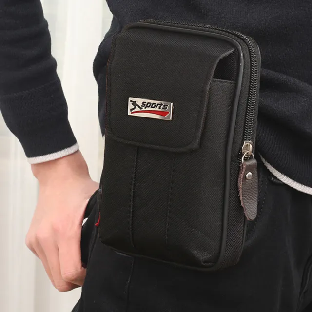MEN CANVAS MOBILE Phone Bags Double-layer Zipper Fanny Pack (Black) $13 ...
