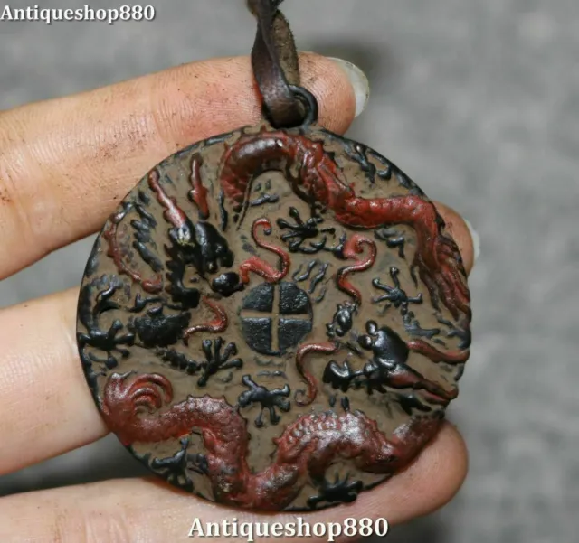 5cm China Bronze Gemälde Double Dragon Play Perle Amulett Anhänger Statue