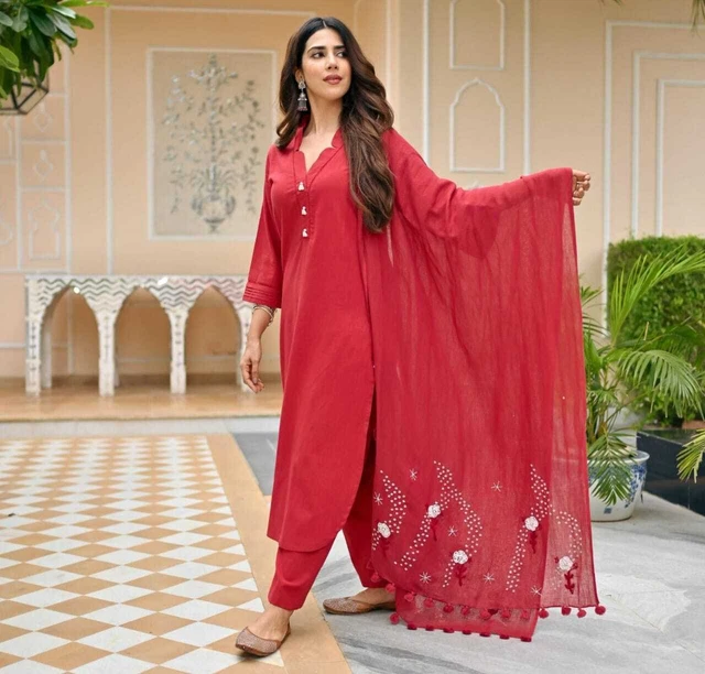 Set Kurti donna designer cotone tunica Bollywood Salwar Kameez abito abito