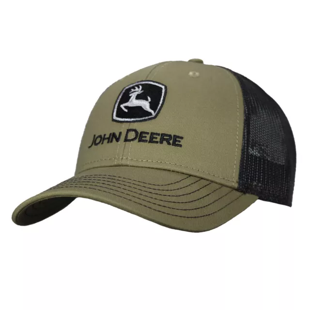 John Deere Men/Unisex One Size Logo 100% Cotton Twill/Trucker Mesh Cap Olive