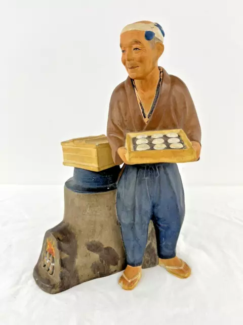 Rare Vintage Japanese HAKATA URASAKI Clay Doll Man Cooking Dough Figurine