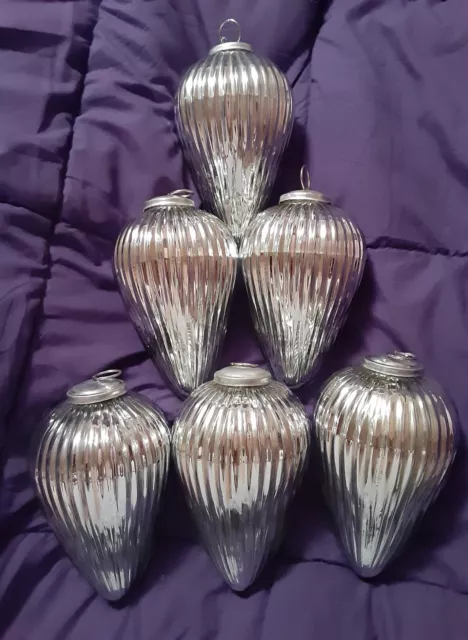 Set Of 6 Teardrop Very Heavy Glass Ornaments  7"