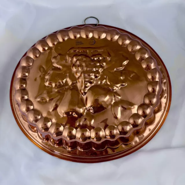 Large Oval Mold Copper Tin Lined Jelly Pudding Mold Fruit Design 13.5" x 12"