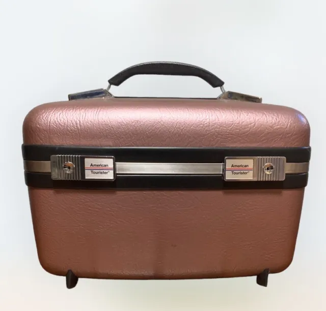 VINTAGE AMERICAN TOURISTER Hard Shell Train Case Make Up Purple Cosmetic Luggage
