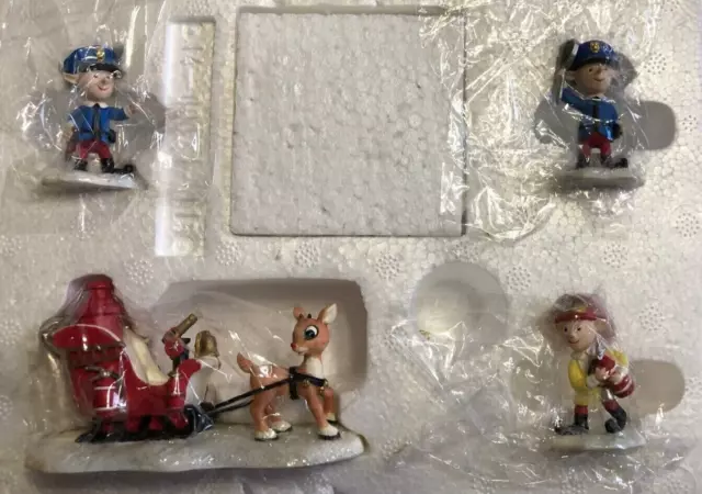 Hawthorne Rudolph Christmas Town POLICE & FIRE Sleigh Elves Reindeer Set of 4