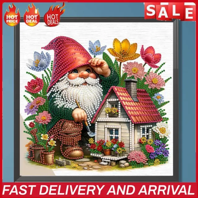 5D DIY Partial Special Shaped Drill Diamond Painting Easter Garden Gnome 30x30cm