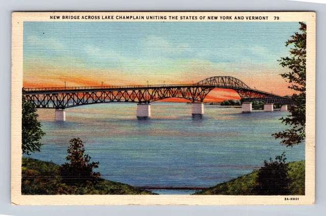 NY-New York, Bridge Across Lake Champlain, Antique Vintage Postcard