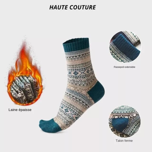 Chaussettes épaisses en laine de mouton Style rétro Chaudes Hiver Lot 5 paires 2