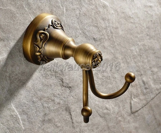 Antique Brass Double Hat and Coat Hooks Dress Robe Garment Hangers Hook Lba431