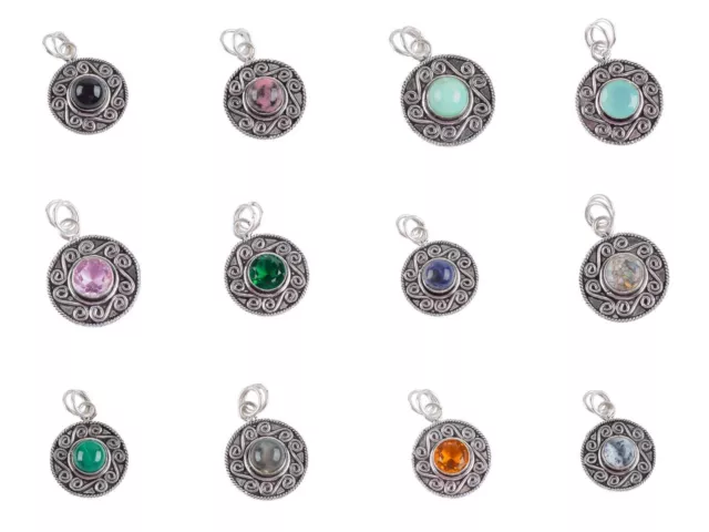 925 Sterling Silver Multi Gemstone Elegant Pendant Jewelry 1.2" For Gift