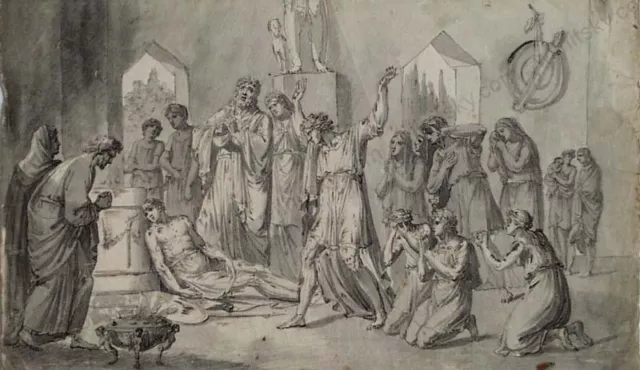 School of H.F. Fueger "Scene from the antiquity" drawing, late 18th century (m)