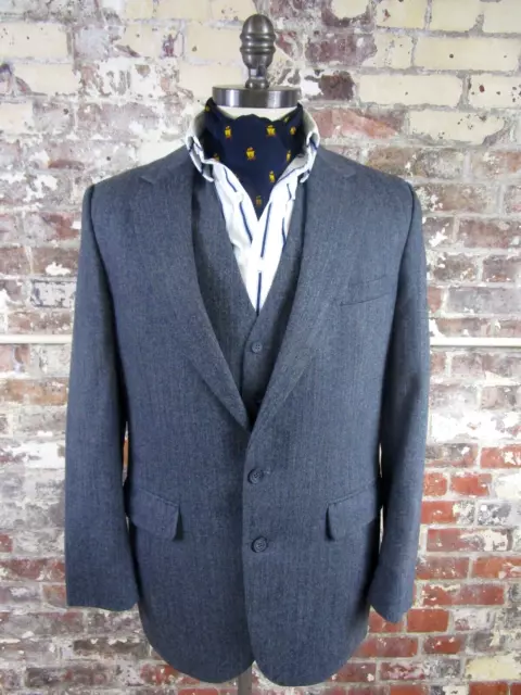 70's Vintage 2 Button Men's Gray Wool Pinstripe Blazer and Vest Size 40R