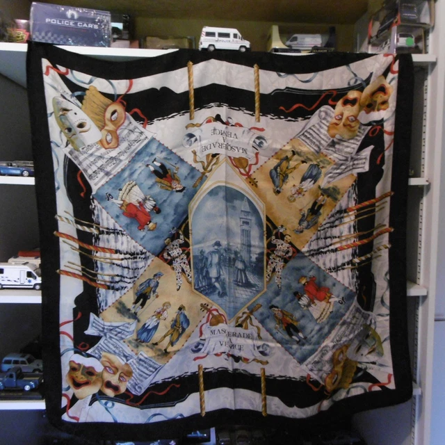 Foulard Vintage En Soie Champs Élysées Multicolore - État Parfait, Qualité Soie Pure, Accessoire Rétro Chic