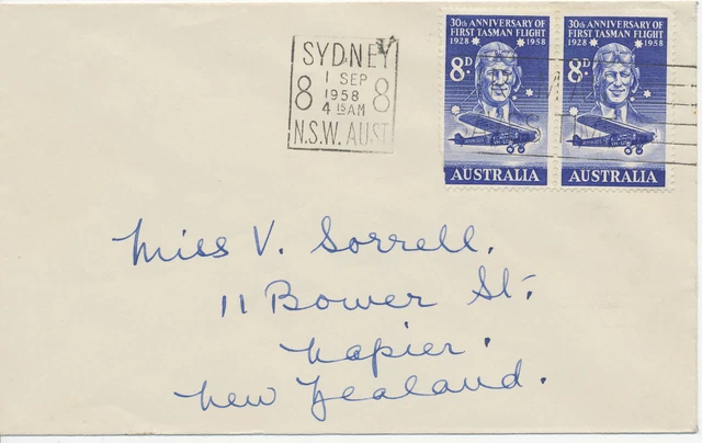 AU$ AUSTRALIA 1958 "Southern Cross" Special Flight TEAL Super DC-6 SYDNEY-WELLIN