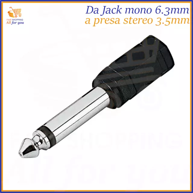 Adattatore da jack maschio mono 6.3 3.5 presa femmina stereo per cavo aux cuffie