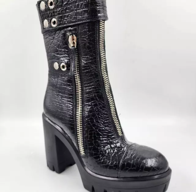 GIUSEPPE ZANOTTI Gintonic Platform Booties Women's 6 Black Croc Emboss High Heel