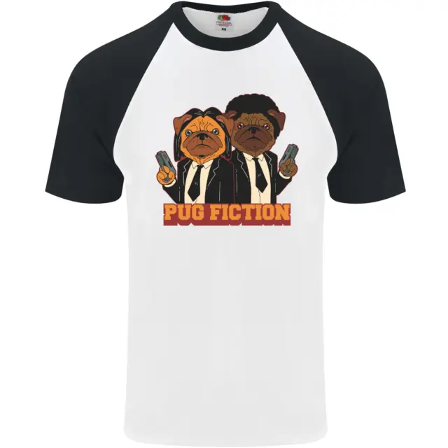 Dogs Pug Fiction Funny Movie Parody Mens S/S Baseball T-Shirt