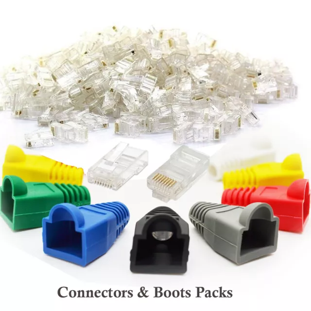 RJ45 Connectors & Boots - Cat5e Cat6 Network LAN Ethernet Patch Cable Plug Lot