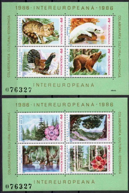 ROMANIA 1986 Wild animals, Flowers, Fauna, Flora, MNH