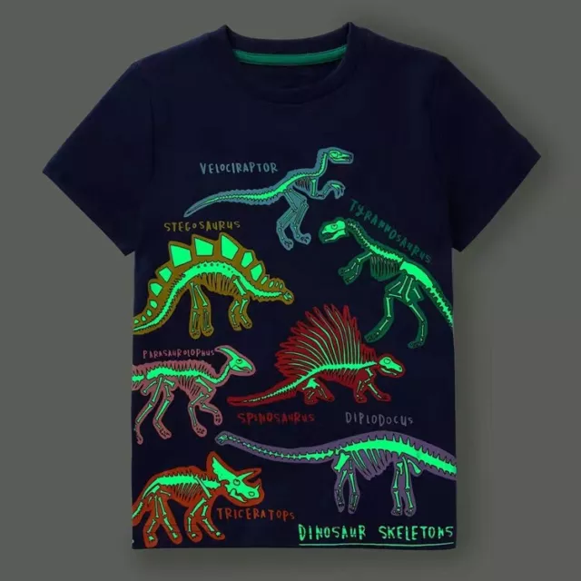 Dinosaur Glow in the Dark Boys Kids Summer Tee Top T-shirt 100% Cotton Children