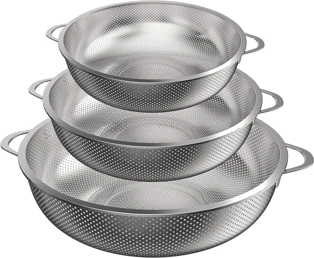 Colino Cucina Set Scolapasta In Acciaio Inox Herogo - 3 Colini Microforati Da 1/3/5 Quart | Lavabile In Lavastoviglie Scolapasti Acciaio Inox - 7