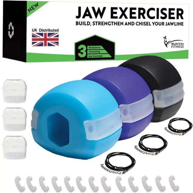 Pack of 3 Jaw Exerciser For Men & Women - 3 Resistance Levels & Free Accessories