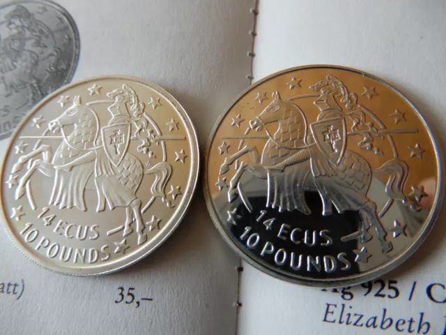 Gibraltar 14 ECUS 2 Gedenkmünzen 1991+92 Gibraltar in Europa-1. Ausg. Ritter li.