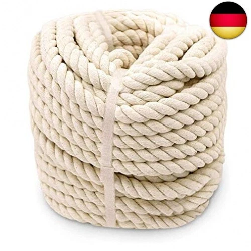 Aoneky Gedrehte Baumwollseil 14-16mm, 30M | 3-Strang Naturfaser Baumwollschnur