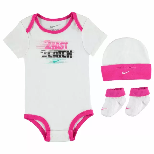 set 3 pezzi baby neonata body + calze + cappello nike tutine 6 - 12 mesi fucsia