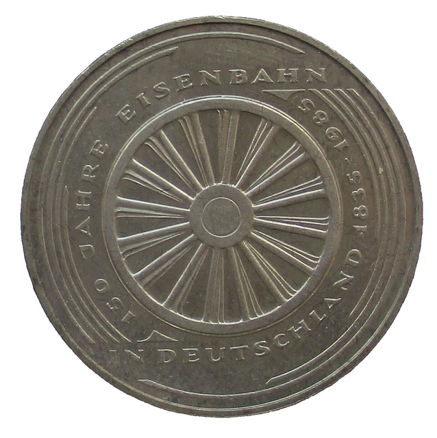 Frg Commemorative Coin 5 DM 1985 G 150 Years Railway IN Germany