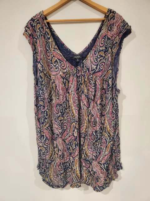 Lucky Brand Women's Boho Paisley Print Sleeveless Top Plus Size 2X Hippie