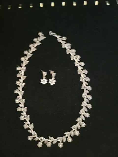 Vntg DBJ .925 Marcasite Necklace & Pierced Earrings Set 3