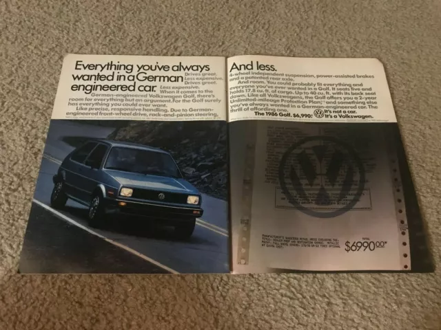 Vintage 1986 VOLKSWAGEN VW GOLF CAR Print Ad 1980s "EVERYTHING YOU WANTED"