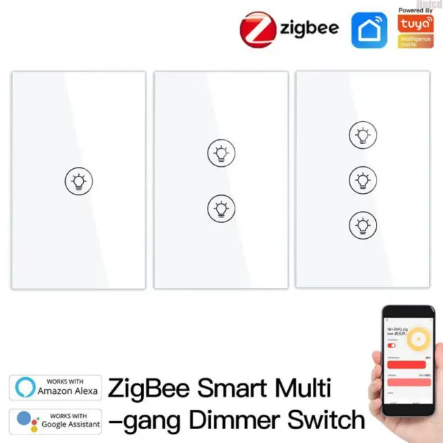 New TUYA Smart Zigbee Wall Panel Touch Dimmer LED Light Switch Voice Remote Cont