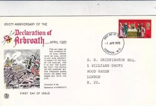 GB 1970 Arbroath Declaration Stuart FDC London WC cancel typed VGC