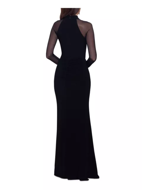 Betsy & Adam Long Sleeve Illusion Mesh Halter Jersey Gown Black 6 2