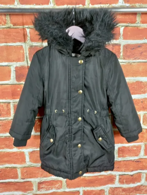 Girls Bluezoo Coat Age 4-5 Years Black Padded Fur Trim Jacket School Kids 110Cm