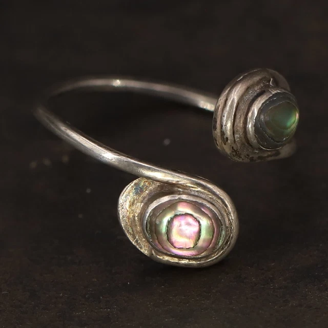 VTG Sterling Silver - MEXICO TAXCO Abalone Cabochon Bypass Ring Size 9 - 2g